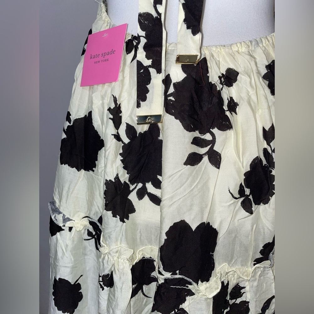 🎉HP🎉New! Kate Spade Floral Printed Halter Coverup Dress Ivory/Black Size Large🖤 - Picture 10 of 16